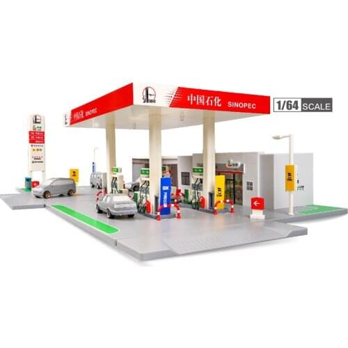1/64 Simulated Sinopec Gas Station Model Toy Scene Set Gas Station Car Model Home Office Decoration Display Diy Toys for Boys