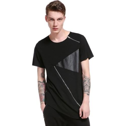 Men outer mold high street hip-hop fashion round neck short sleeve features zipper hem stitching T-shirt