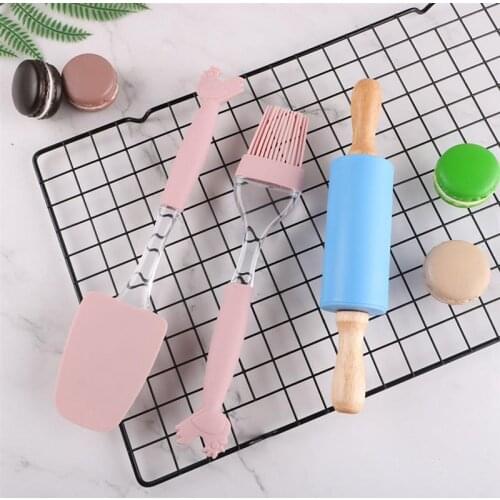 Non-Stick Silicone Pastry Utensils Set Rolling Pin Wooden Handle Dough Flour Roller Kitchen Cooking Baking Tool For Cookie Dough