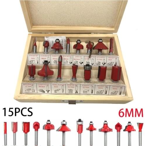 15pcs/set 6mm Router Bit Set Trimming Straight Milling Cutter for Wood Bits Tungsten Carbide Cutting Woodworking