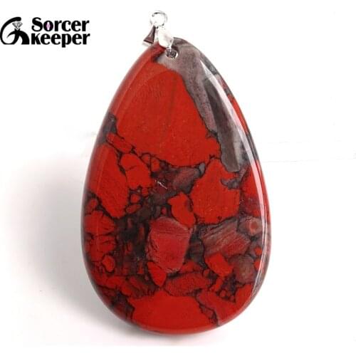 Natural Gem Stone Bloodstone Pendant Fit DIY Necklace Water Drop Slide Healing Crystals Beads for Women Men Jewelry Making BC177