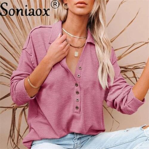 New Ribbing White T-Shirts Women Long Sleeve Casual Cotton Tops Spring Autumn Button Turn-Down Collar Street Tee Loose Pullover