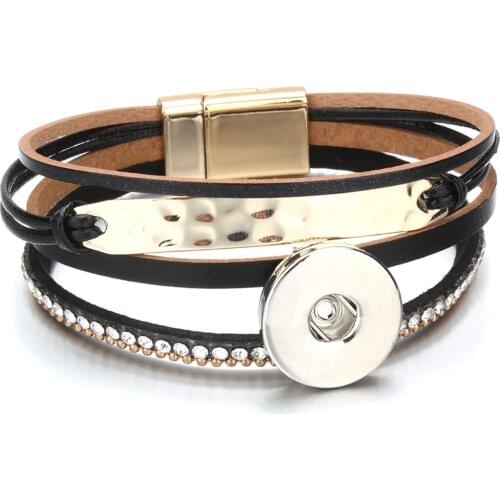 New Snap Button Jewelry Bracelet Handmade Braided Crystal Rhinestone Leather Snap Bracelet Fit 18mm Snap Buttons Jewelry