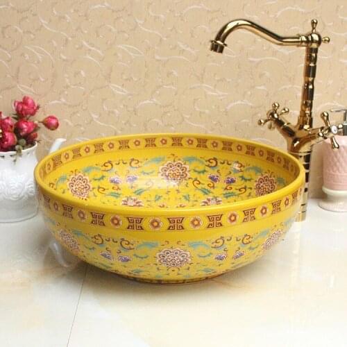 Europe Vintage Style Ceramic Art Basin Sinks Counter Top Wash Basin Bathroom Vessel Sinks vanities decorative sink bowls
