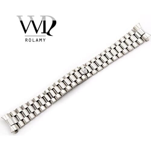 Rolamy 20mm Watch Band Silver Hollow Curved End Screw Links 316L Stainless Steel Replacem Band Strap Old Style Jubilee Bracelet