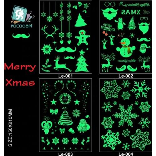 Rocooart Christmas Luminous Tattoo Snowman Taty For Kids Fake Tattoo Xmas Glowing in Dark Waterproof Temporary Tattoo Stickers