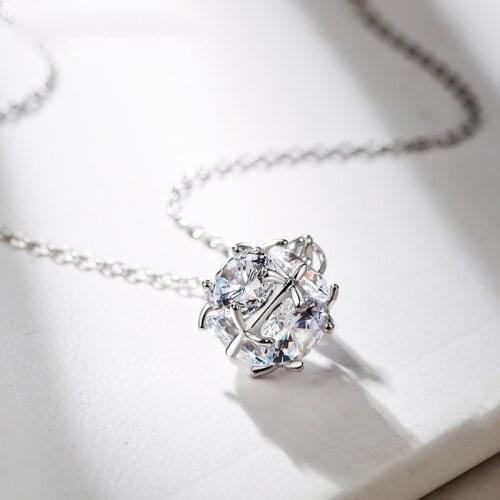 Luxury Fine Geometry Square Crystal Necklace For Women Silver Color Pendant Womens Jewelry Accessories Gifts