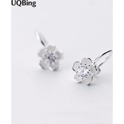 High Quality 925 Sterling Silver Earrings Jewelry Cherry Blossoms Clip Earrings For Women Girls Gift Brincos Pendientes de Prata