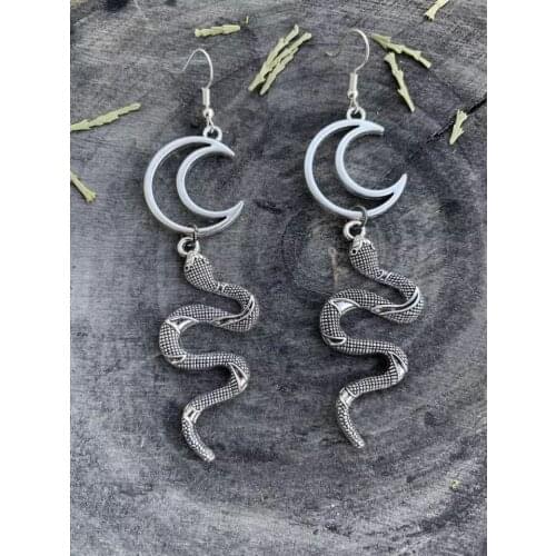 Snake Moon Earrings, New Witch, Pagan, Alternative, Gothic Jewelry