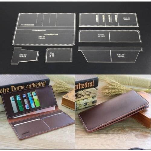 6PCS/SET Acrylic Leather Template Business Long Wallet Template Leather Craft Pattern Stencil Durable Tools for Wallets Making