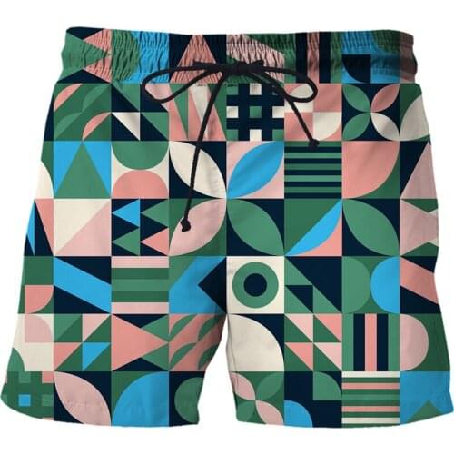 2021 new Fashion Geometry 3D Print Color contrast Beach Shorts Men Board Plage Male Quick Dry Abstract Shorts Swimwear DropShip