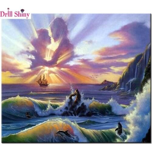 Drill Shiny NEW DIY Round Diamond Painting Seascape Lover Scenery Diamond Cross stitch kits Crafts Full Embroidery Home Decor