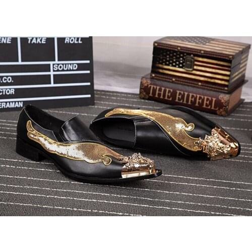 Plus Size 38-46 2018 New Fashion British Style Pointed Toe Genuine Leather Business Style Party Shoes for Men Gold Wedding Shoes