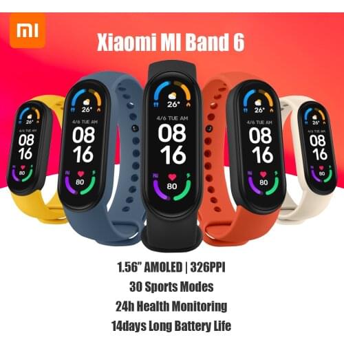 Xiaomi MI Band 6 Sport Wristband 1.56" Smartwatch BT5.0 Fitness Tracker 5ATM Waterproof Sleep Heart Rate Monitor for Android iOS
