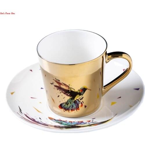Mirror Coffee Mugs Specular Reflection Bird Procelain Tea Cups And Saucers Scoop European Style Coffeeware