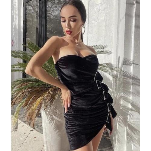 Women Spring Sexy Strapless Backless Buckles Black Mini Fashion Lady Dress 2021 Designer Fashion Evening Party Dress Vestido