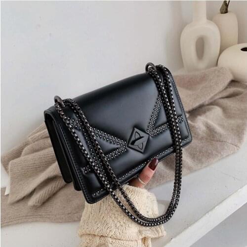 Rivet Chain Small Crossbody Bags For Women 2020 Shoulder Messenger Bag Lady Luxury PU Leather Lady Handbags Female