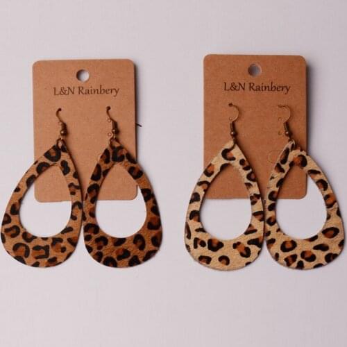 Rainbery 2021 New Leopard Teardrop Real Leather Statement Earrings for Women Brand Jewelry Water Drop Dangle Earrings