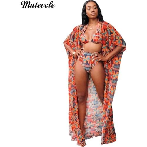 Mutevole Women Summer Beach Print 3 Piece Bikini Set Short Sleeve Swim Wear Cover Up Sexy Bathing Suits Three Piece Swimsuit Set