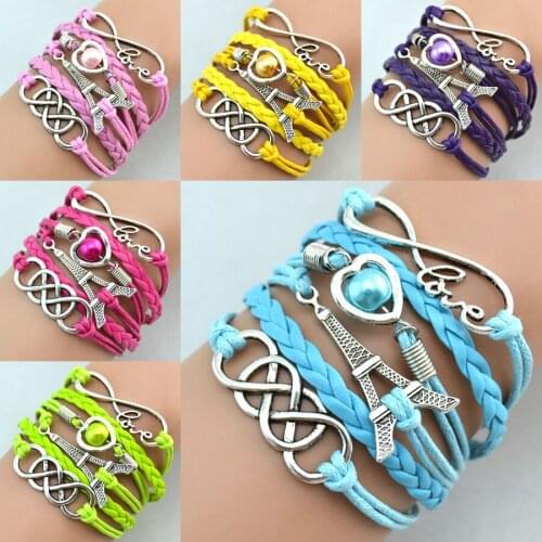 Women Fashion Infinity Love Heart Eiffel Tower Charm Bracelet Silver Pulseira Feminina