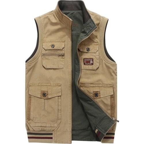 Plus Size L-9XL Vest Man Stand-Collar Casual Double Sides Wear Waistcoat Men Army Tactical Many Pockets Vest Sleeveless Jacket