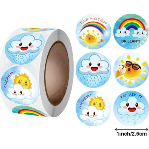 100-500pcs Cute Cartoon kids Reward stickers Sun Rainbow Clouds Stickers for Goodie and Crafts baby shower Gift decoration Label