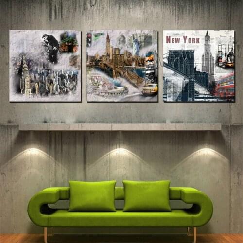 3 Panels Wall Art Home Decor Wall Picture Print Set New York City Style Landscape Painting Canvas Modern Abstract Piece Unframed
