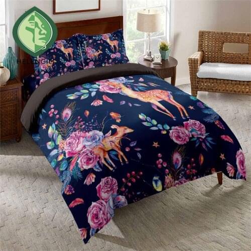 HELENGILI 3D Bedding Set Deer Print Duvet Cover Set Bedclothes with Pillowcase Bed Set Home Textiles #YC-337