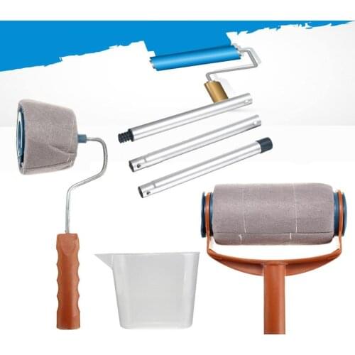 6pcs New Paint Roller Brush Handle Flocked Edger Wall Painting Runner Tool Set