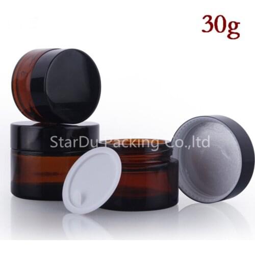 Free shipping 200PCS 30g amber glass jar,30cc amber cream bottle,30ml glass container,cosmetic packaging