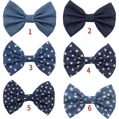 10Pcs 5'' Big Denim Hair Bows With Clips Printing Hair Bow Clips For Children Headband Barrettes Baby Hair Accessories