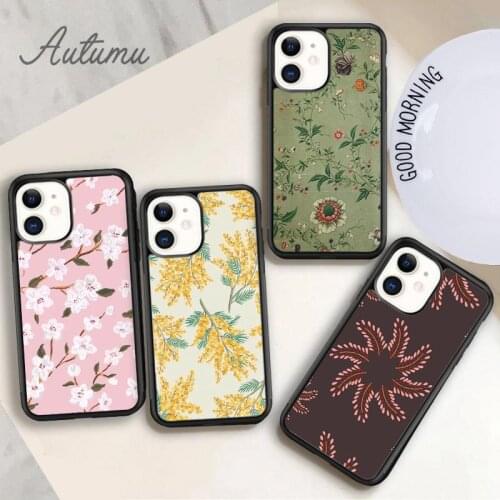 Retro Leaf Flower Phone Case for iPhone 11 12 Pro Max mini X XR XS SE 2020 5 6S 7 8 Plus Samsung Galaxy S8 S9 S10 Cover shell
