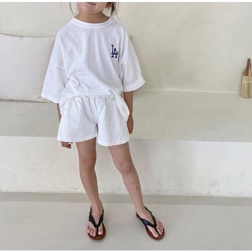 Childrens Summer New Suit Simple Letter Loose Boys And Girls' Shorts Leisure Sports Suit