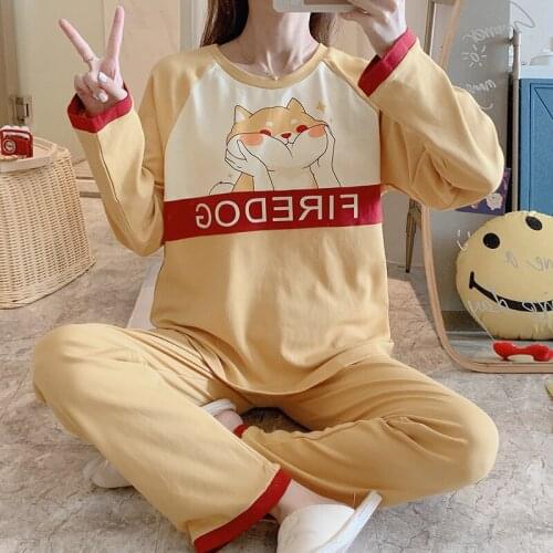 Cotton Pajamas Women Sleepwear Cartoon Nighty Spring Fall Pyjamas Plus Size XXL Pullover Loose Version Pajamas