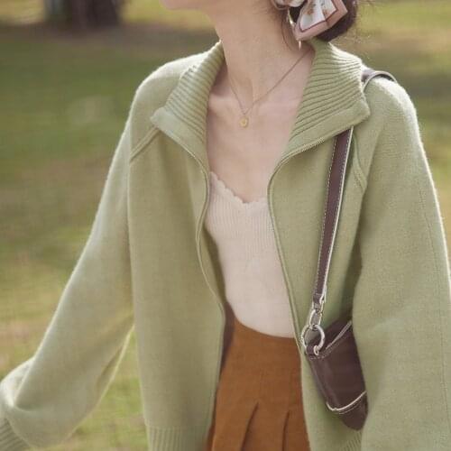 Korobov Japanese Sweet Knitted Cardigans Korean Long Sleeve Turn-Down Collar Cute Cardigan Preppy Style Zipper Sweaters Women