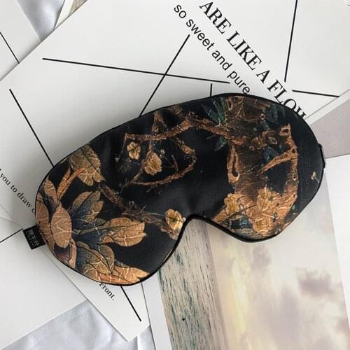 Eyes Mask Mulberry Silk Printing Peony Flower Sleeping Mask Soft Adjustable Breathable Blindfold Headband Eyepatch Night Mask