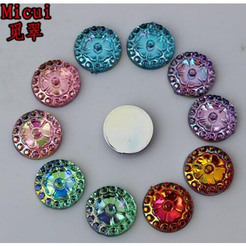 Micui 100pcs 10mm AB Color Acrylic Rhinestones Round Flatback Gems Stone For Clothes Dress Craft ZZ385