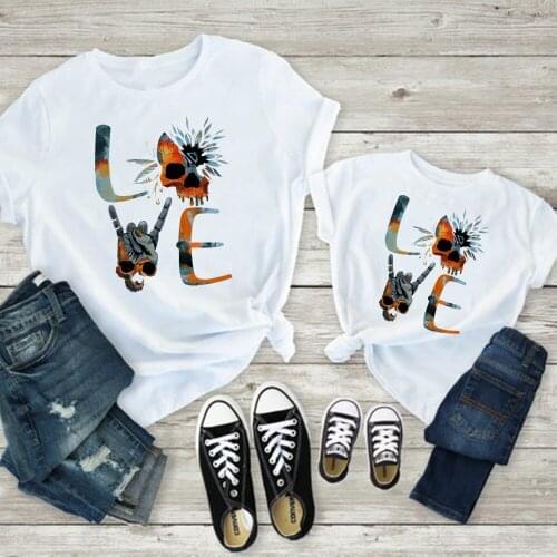 Kawaii Family Look Elephant T-shirt Mother and Daughter Cheap Breathable Clothes Kids T shirt LOVE Letter Vintage T shirt