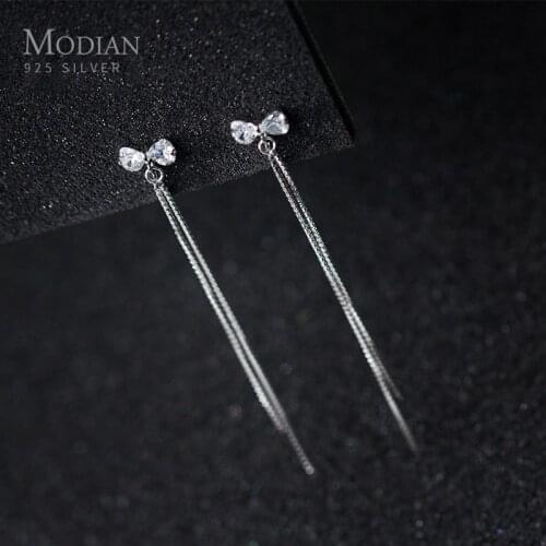 Modian Genuine 925 Sterling Silver Shiny CZ Elegant Cute Bowknot Clips Earring Fit Women Wedding Fine Jewelry Dont Pierced Ears