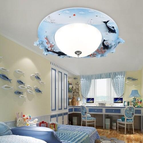 Cartoon kindergarten boy LED ceiling lamps Children lamp living room girl bedroom home lighting blue pink ocean fish round za