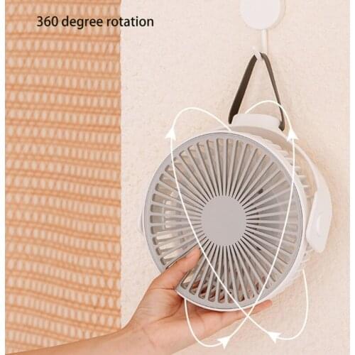 360 Rotation 7-Inch USB Rechargeable 4000mAh Desk Hanging Fan 4 Speed Ceiling Fan for Camping Tent Outdoor School Home