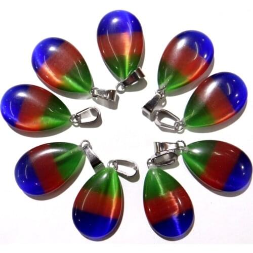 Natural stone Teardrop Quartz Crystal aventurine tiger eye Cat eyes pendants for diy jewelry making necklace Accessories30pcs