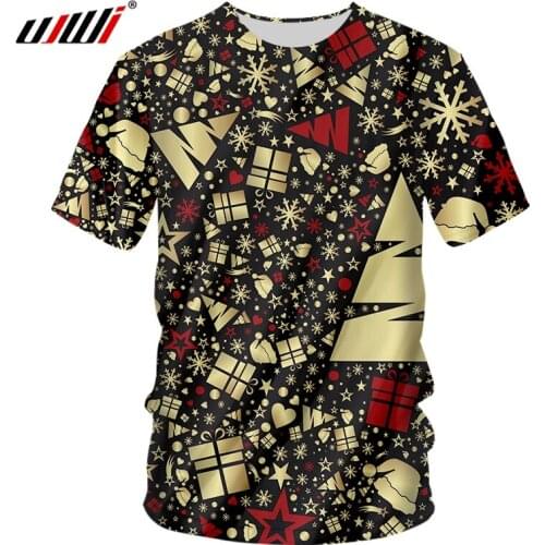 UJWI New Arrival Christmas Tshirts Cool Print Tree gift 3D T-shirt Women/men Hiphop Punk T Shirt Round Neck Tee Shirts Unisex