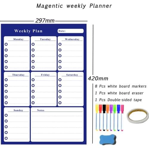 Planner Calendar Weekly Monthly Magnetic Board Fridge Stickers Erasable Dry Erase Marker Messages Memo Teaching Magnet for Wall