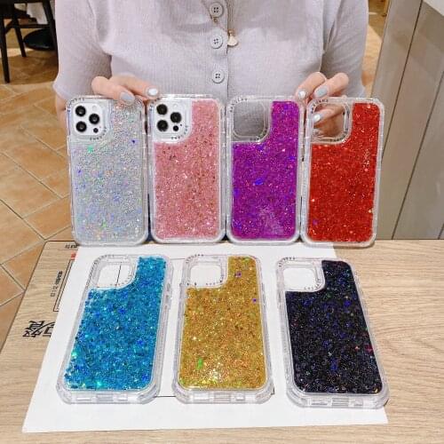 Anti-drop glitter three-in-one phone case For iPhone 13 12 11 MINI Pro Max For iPhone XS MAX XR 6 7 8 Plus protective coque