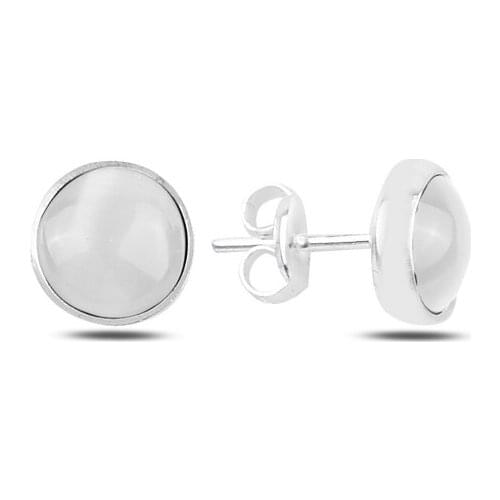 Silverlina Silver Round White Cat 'S Eye Stone Earrings