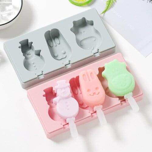 Cute 3 holes Ice Cream Ice Pops Mold Silicone ice tray Ice lolly mold silicone food supplement box Fruit Shake Accessories