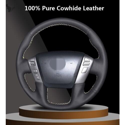 Hand-stitched Black Genuine Leather Steering Wheel Cover for Nissan Patrol 2011-2017 Infiniti QX56 2011-2013 Infiniti QX80 2013