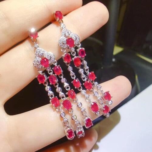 Super luxury Earrings natural ruby tassels high-grade noble design 925 Sterling Silver