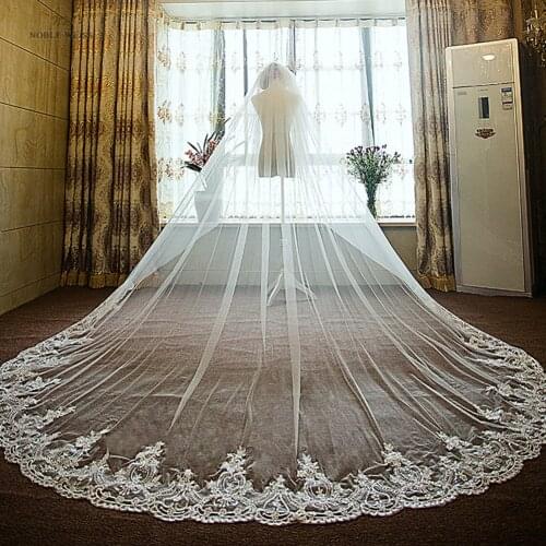 Wedding Veils with Comb Two-Layer Lace Edge Cathedral Veil